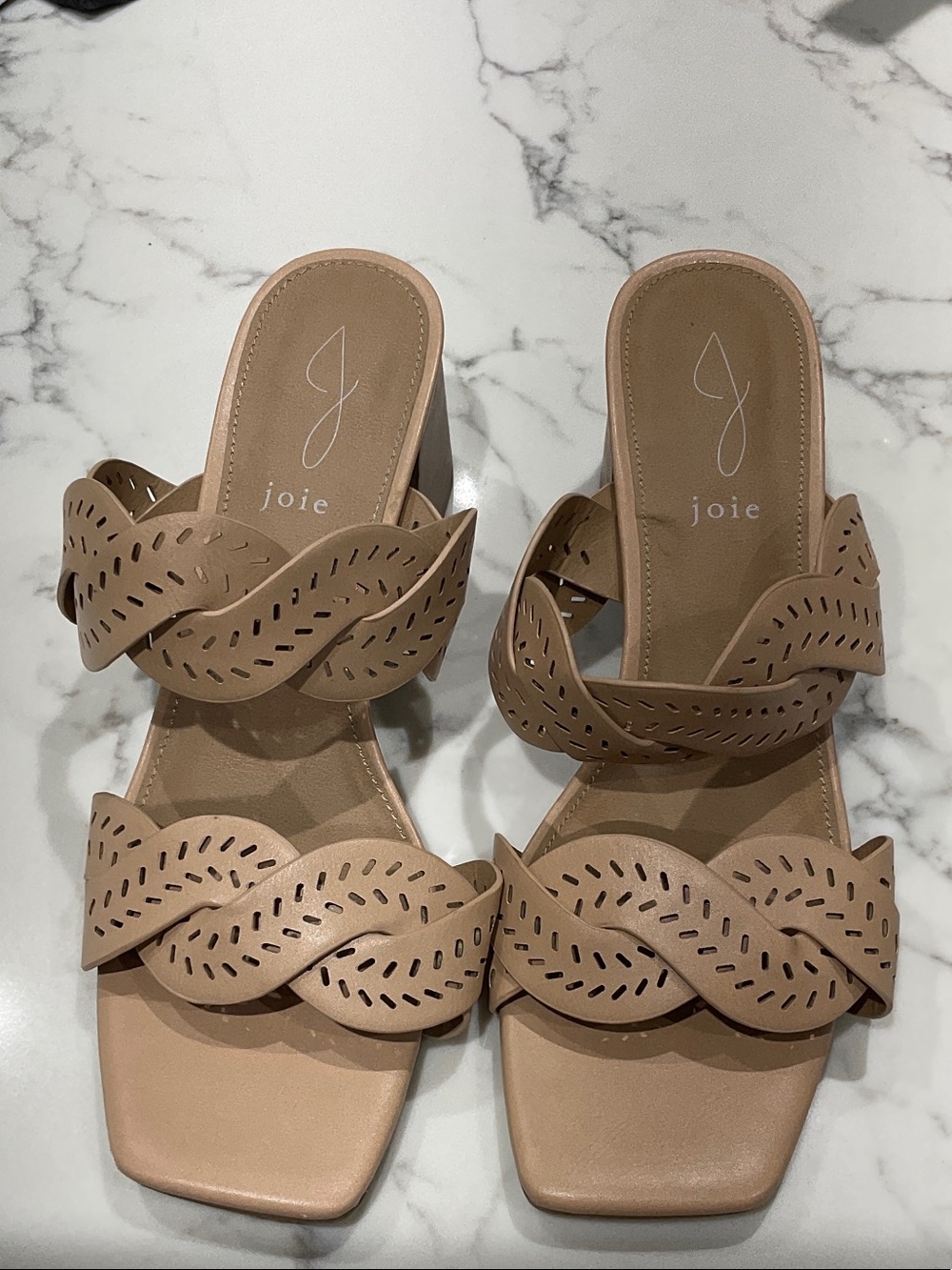 Joie Tan Braided Laser-Cut Slide Mules